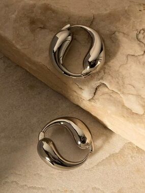 Polished Silver-Tone Hoop Earrings - Sculptural Wave Design